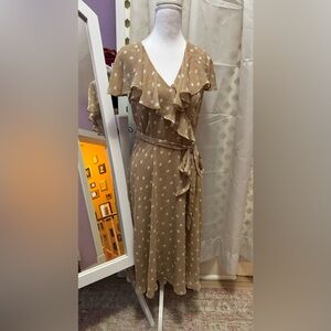 Tommy Hilfiger Tan Polka Dot Midi Dress